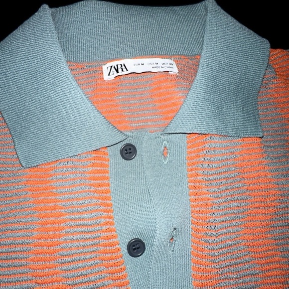 Zara- Men’s Knit Orange/Blue Patterned Collared Shirt- EUC- Sz M- NEVER WORN 💥 - Picture 3 of 6